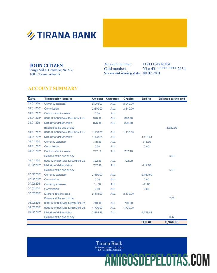Albania Tirana bank laporan XLS templat