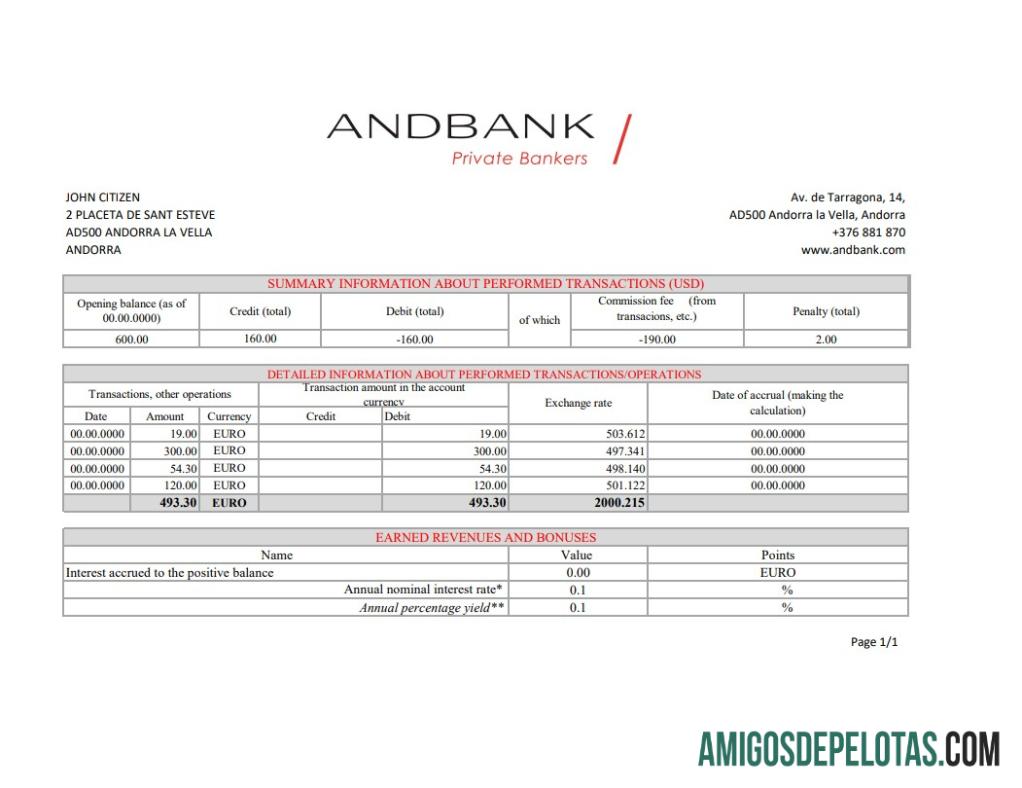 Realistis Andorra Andbank bank laporan templat in Excel and PDF format