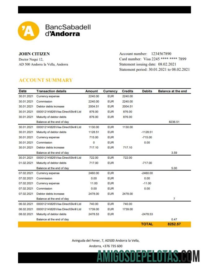 Profesional Andorra BancSabadell dΓÇÖAndorra bank laporan templat in Excel and PDF format