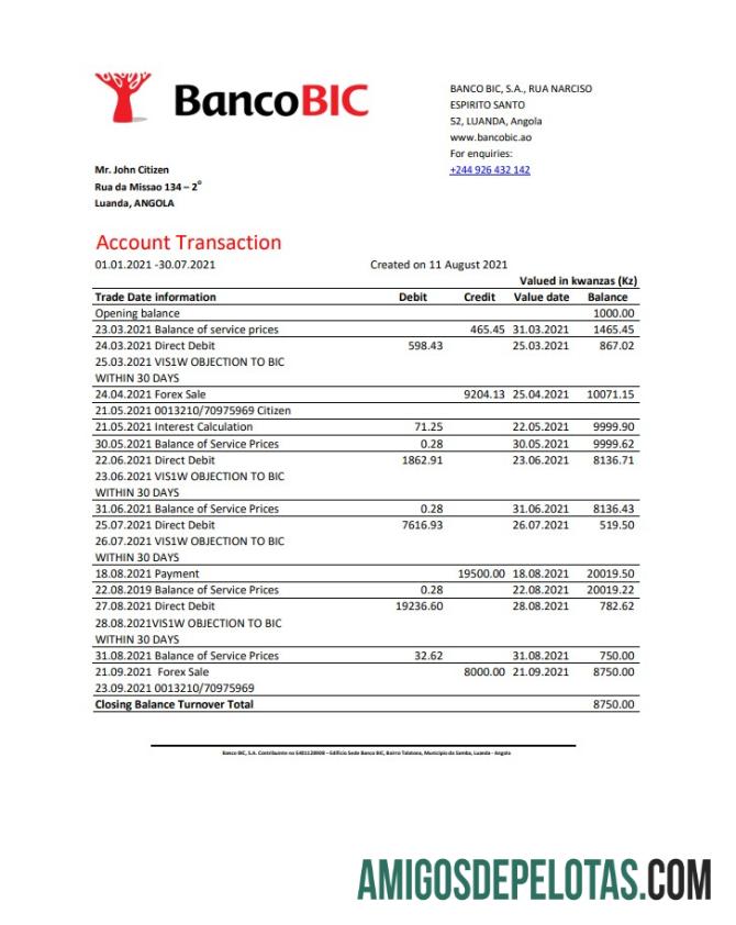 Berkualitas Angola Banco BIC bank laporan templat in Excel and PDF format