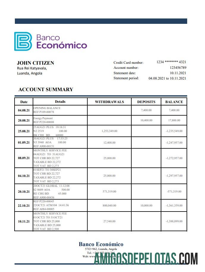 Berkualitas Angola Banco Ecenomico bank laporan templat in Excel and PDF format