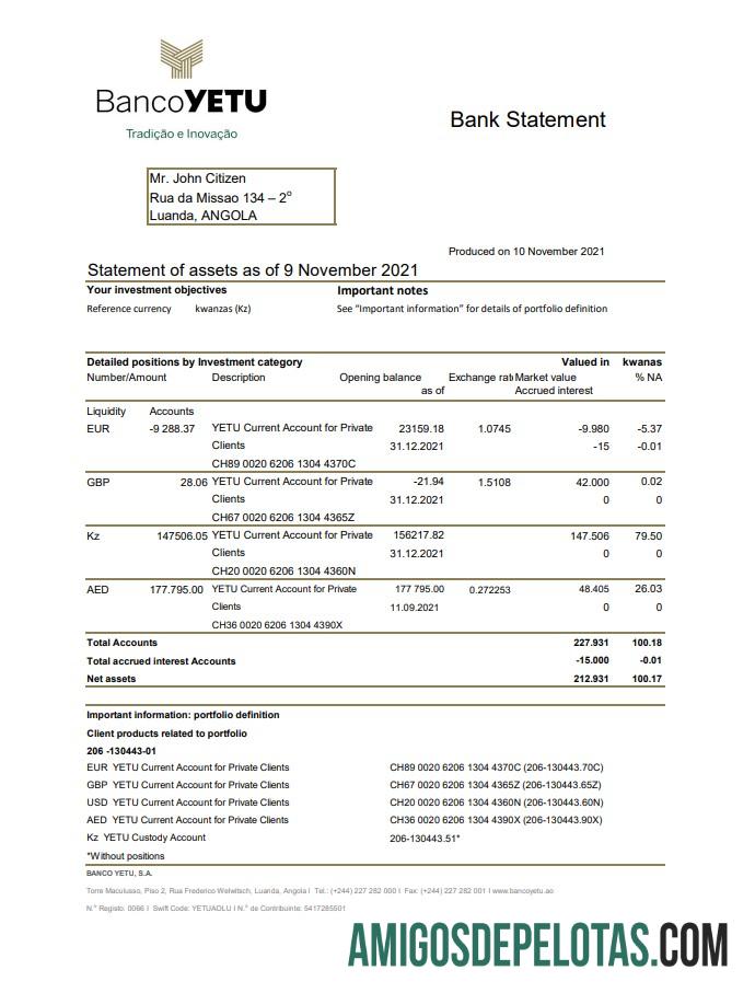 Premium Angola Banco Yetu bank laporan templat in Excel and PDF format