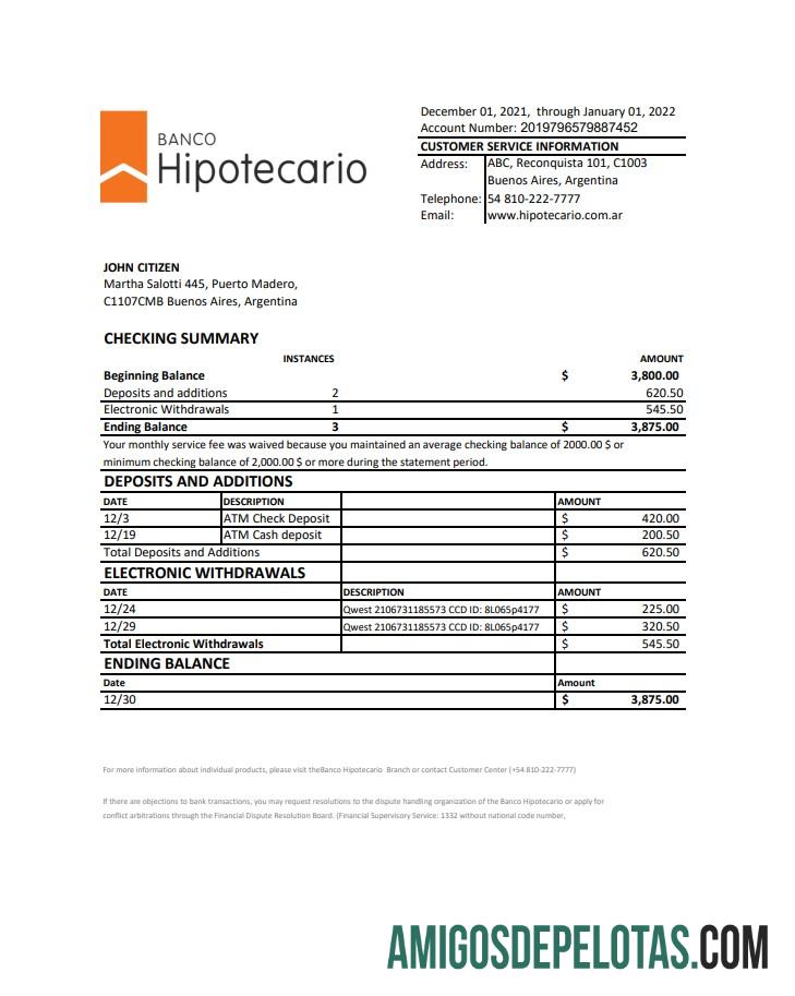 Argentina Banco Hipotecario bank laporan XLS makering