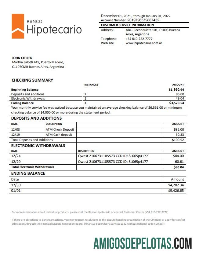 Argentina Banco Hipotecario bank laporan templat
