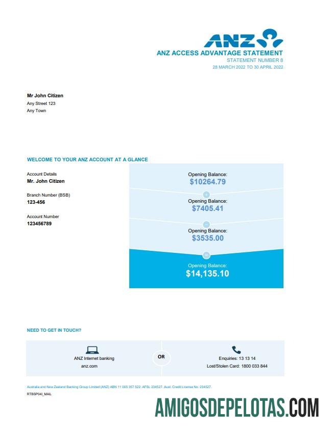 Premium Australia ANZ bank laporan easy to fill templat in Excel and PDF format, 2 pages
