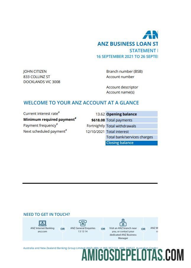 Premium Australia ANZ proof of address bank laporan templat in .XLS and .PDF format, fully Dapat Diedit