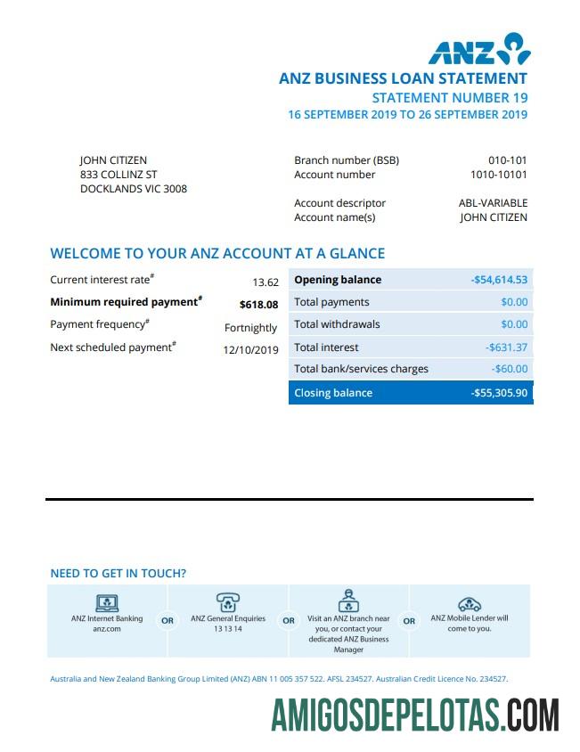 Profesional Australia ANZ proof of address bank laporan templat