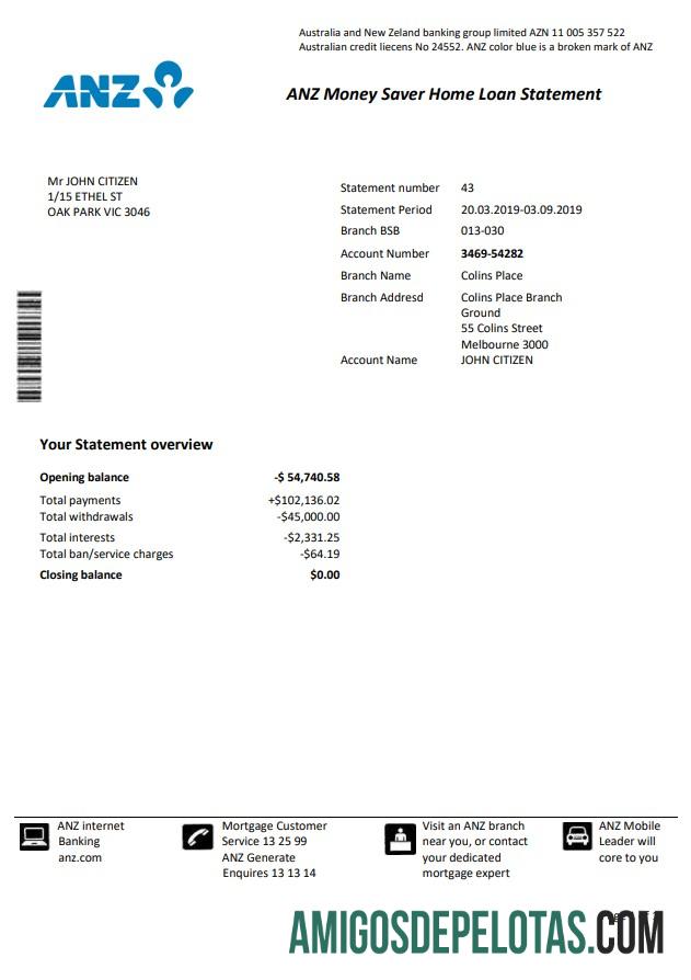Premium Australia ANZ proof of address bank laporan template1