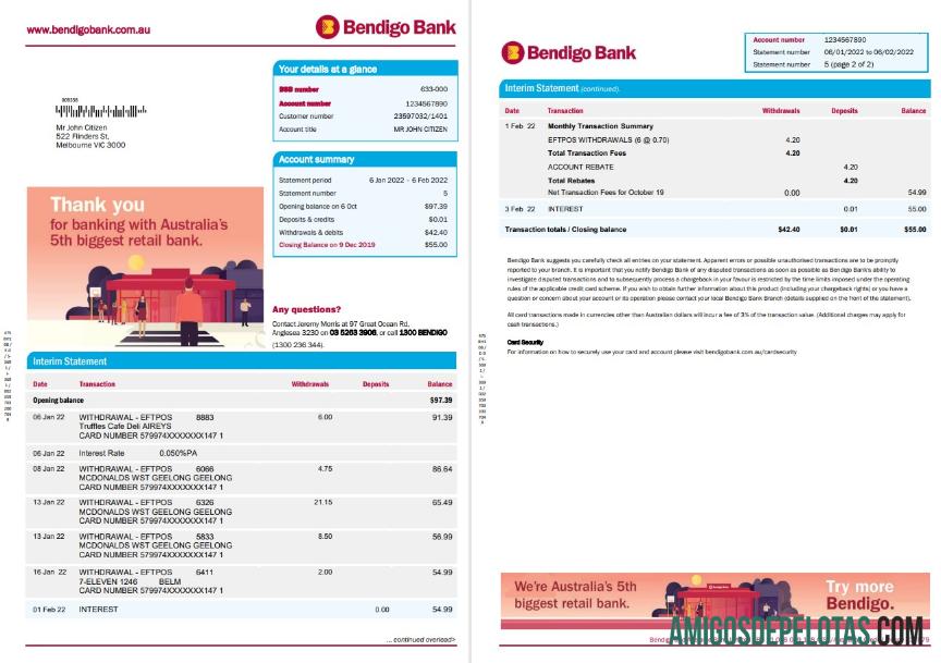Australia Bendigo bank laporan sampel