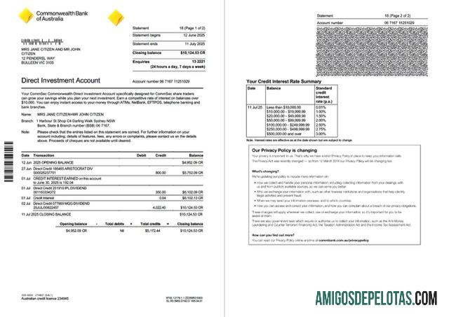 Premium Australia Commonwealth rekening laporan Word and PDF templat, 2 pages