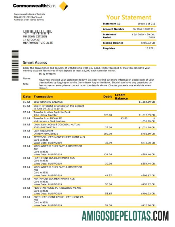 Berkualitas Australia Commonwealth bank laporan templat in Word and PDF format, good for address prove
