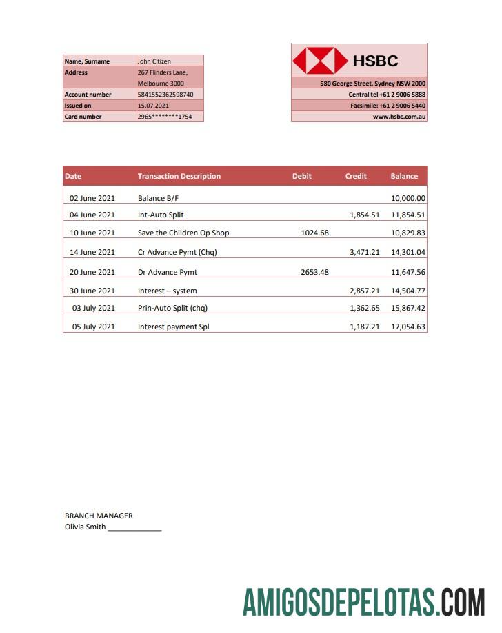 Realistis Australia HSBC bank laporan templat in Excel and PDF format, fully Dapat Diedit