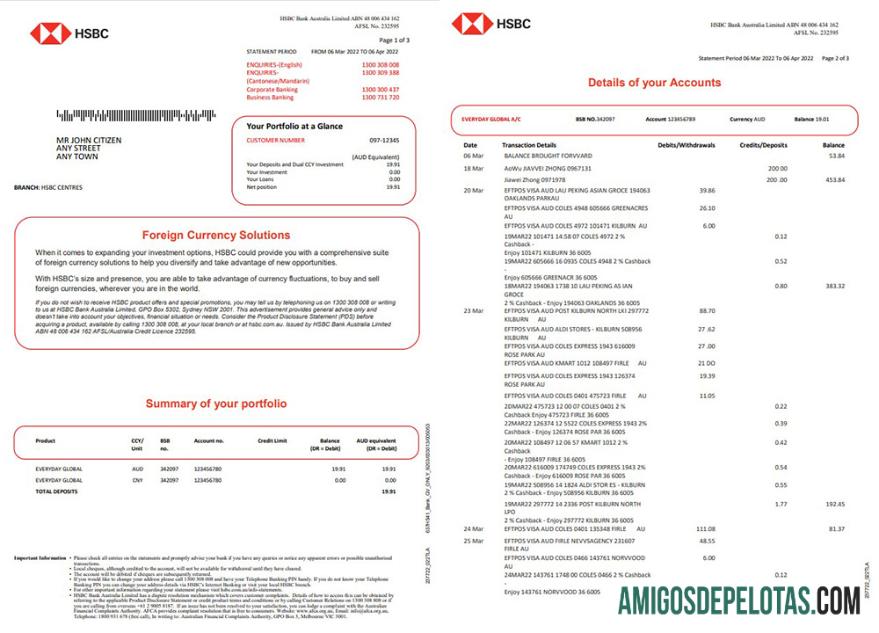 Realistis Australia HSBC bank laporan, Word and PDF templat, 3 pages