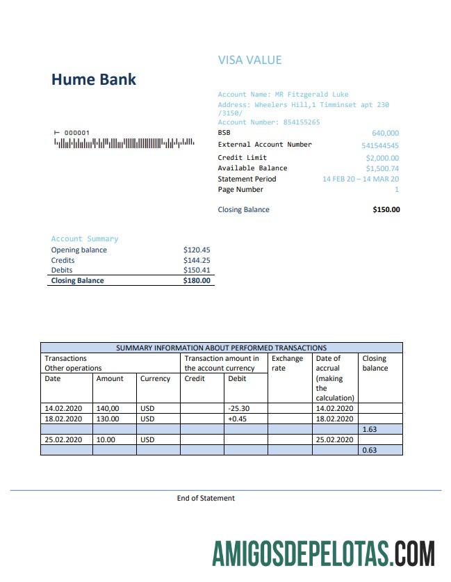 Berkualitas Australia Humebank proof of address laporan templat in .doc and .PDF format, fully Dapat Diedit