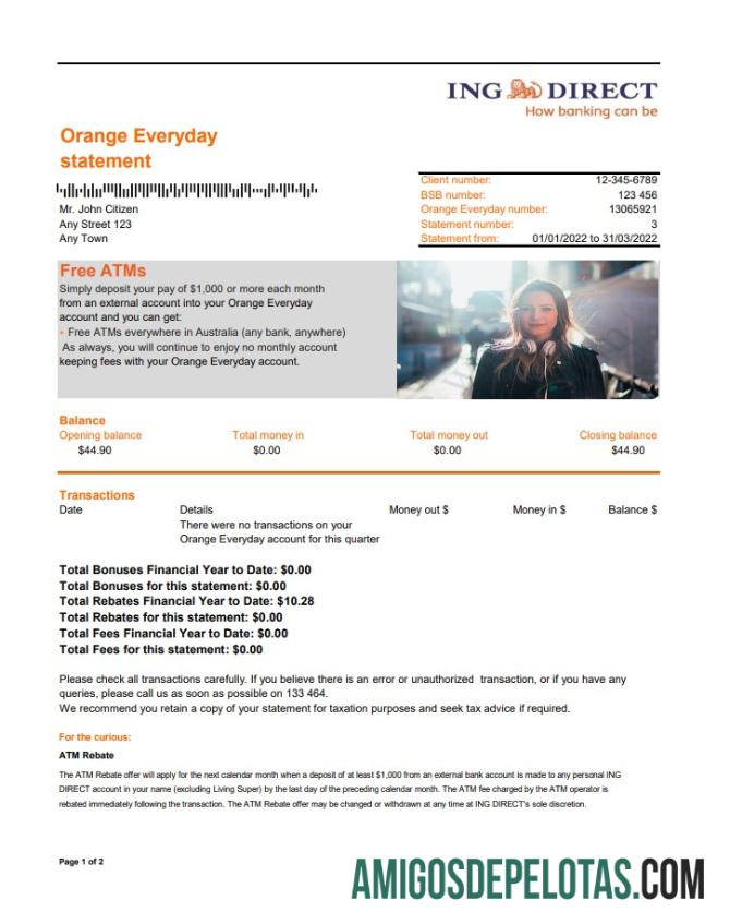 Australia ING Direct bank laporan 2 pages XLS makering