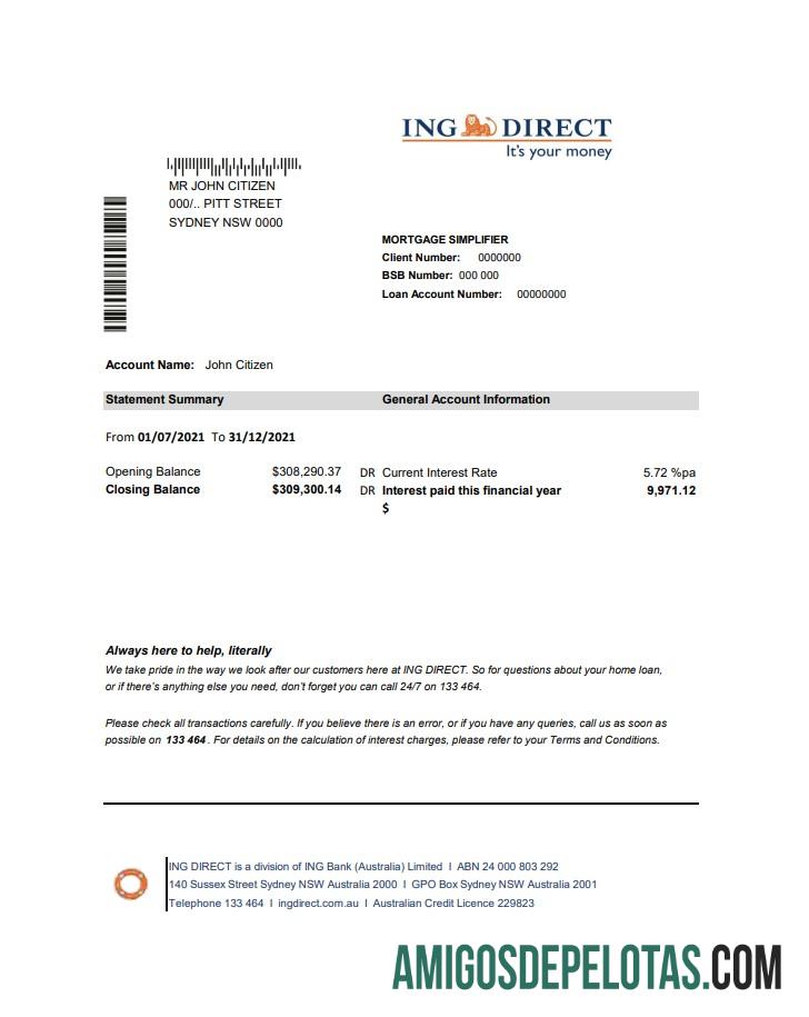 Berkualitas Australia ING Direct bank laporan easy to fill templat in Excel and PDF format