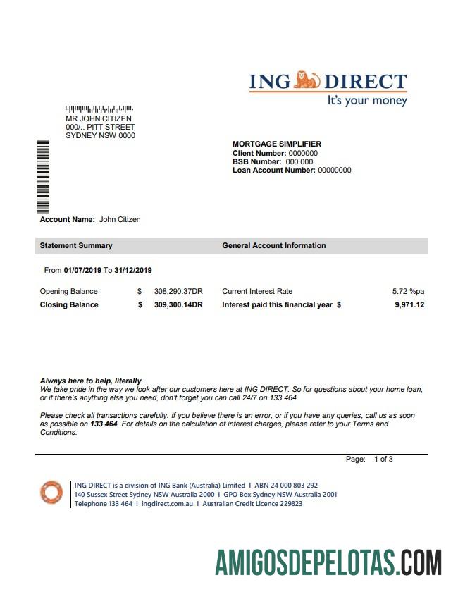 Australia ING Direct bank laporan templat