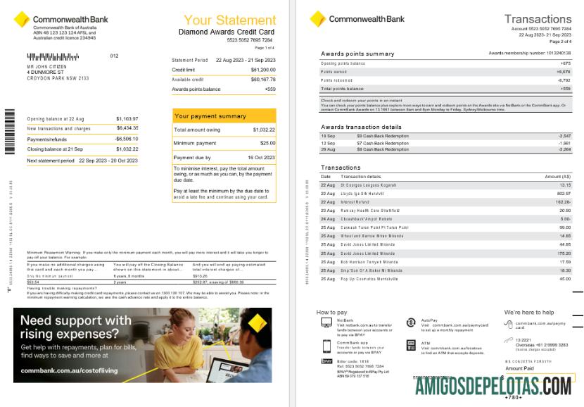 Australia NSW Commonwealth bank Diamond Awards Kredit kartu laporan, 4 pages scr1 templat