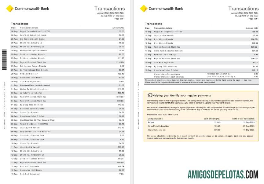 Australia NSW Commonwealth bank Diamond Awards Kredit kartu laporan, 4 pages scr2 templat