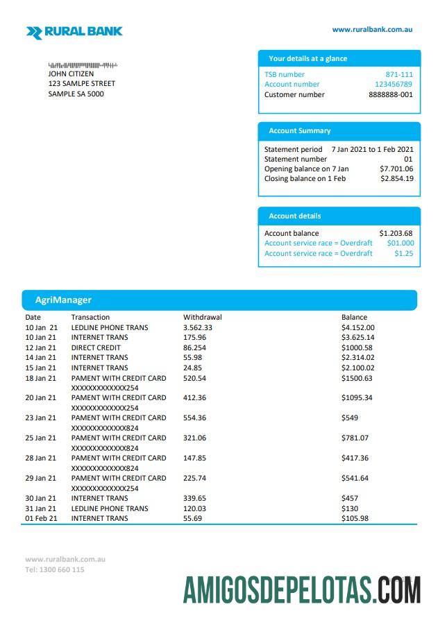 Profesional Australia Rural bank proof of address laporan templat in Word and PDF format