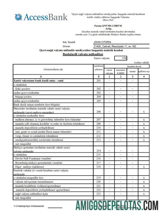 Azerbaijan Access bank (azerbaijani) Excel PDF templat