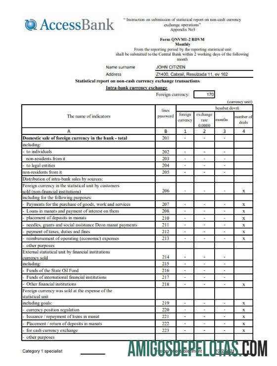 Azerbaijan Access bank (english) Excel PDF templat