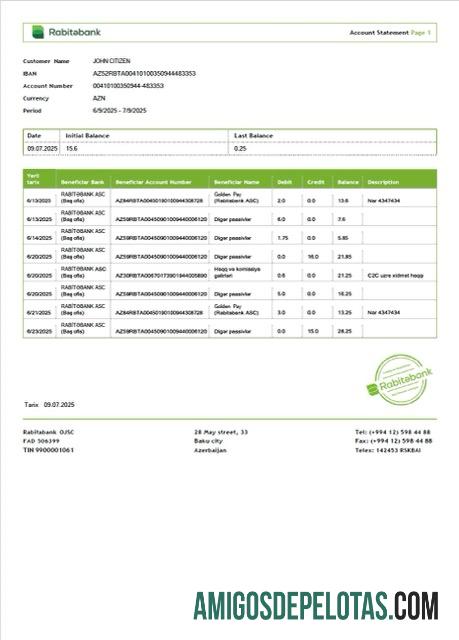 Dapat Diedit Azerbaijan┬áRabit╔Öbank rekening laporan┬áWord and PDF templat