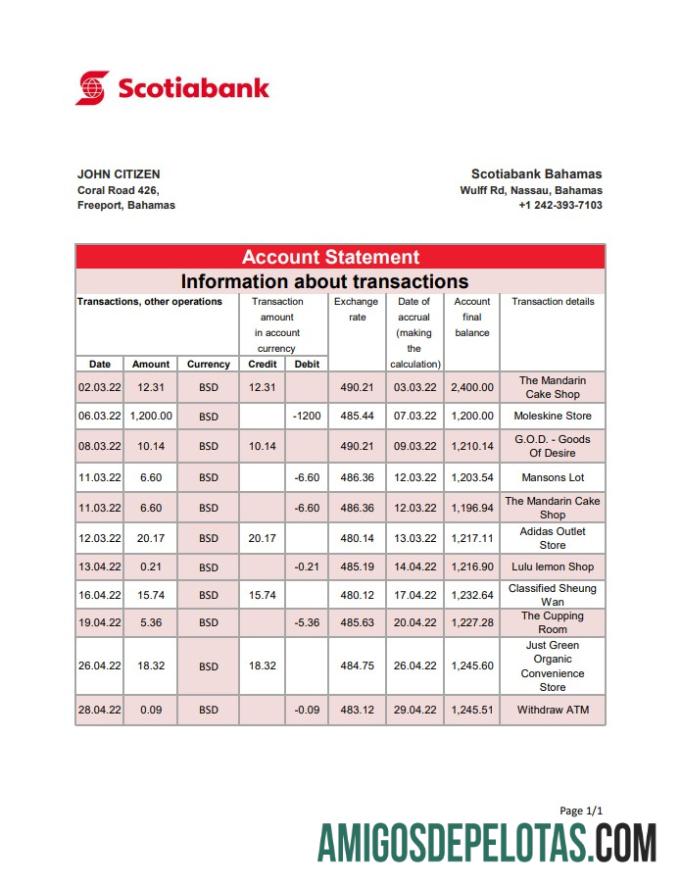 Bahama Scotiabank bank laporan XLS desain