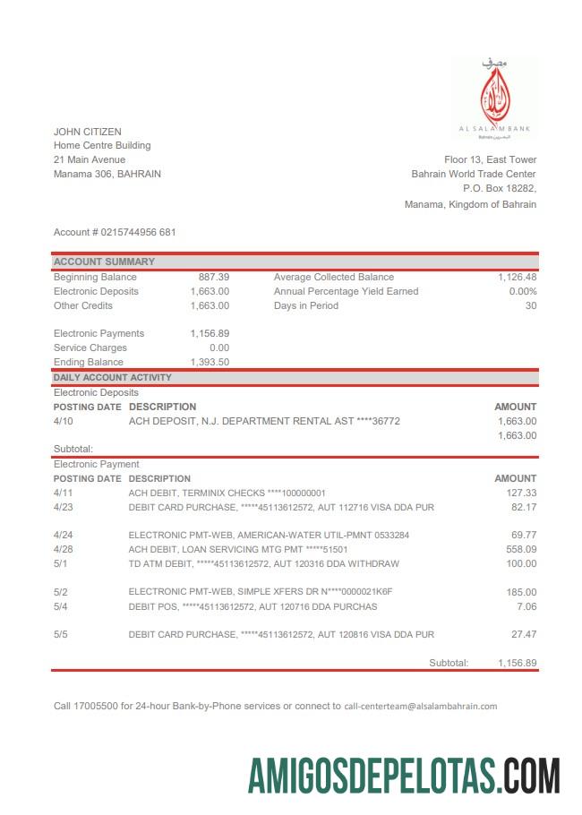 Bahrain Al Salam bank Excel desain
