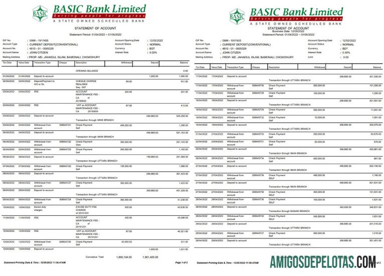 Realistis Bangladesh Basic bank laporan Word and PDF templat, 2 pages