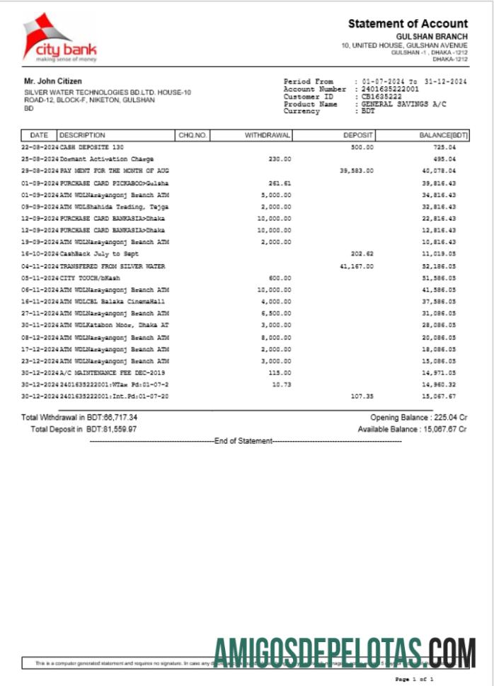 Bangladesh City bank laporan Word and PDF Contoh templat