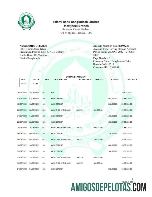 Realistis Bangladesh Islami bank Limited laporan Word and PDF templat, 2 pages