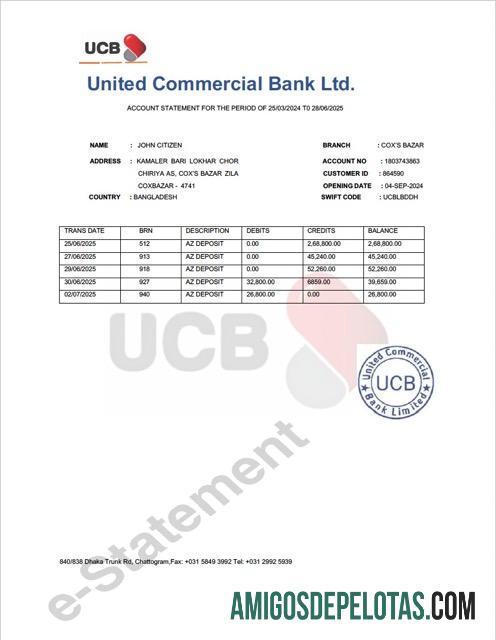 Premium Bangladesh United komersial bank rekening laporan Word and PDF templat