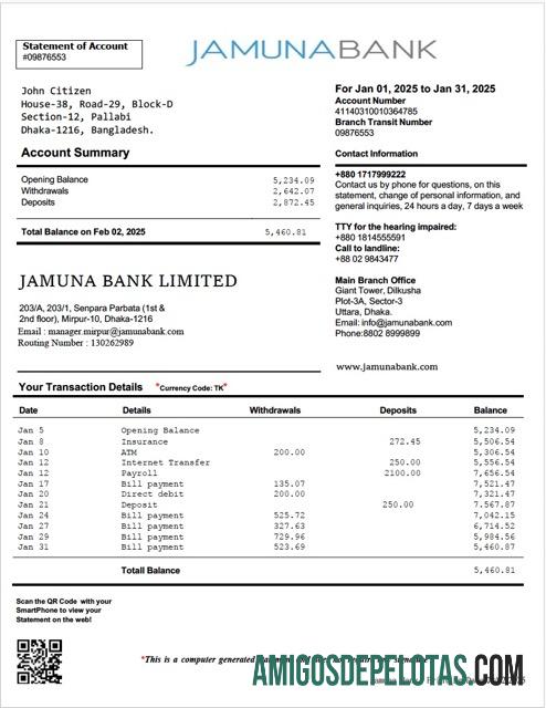 Premium Bangladesh┬áJamuna bank┬álaporan of rekening Word and PDF templat