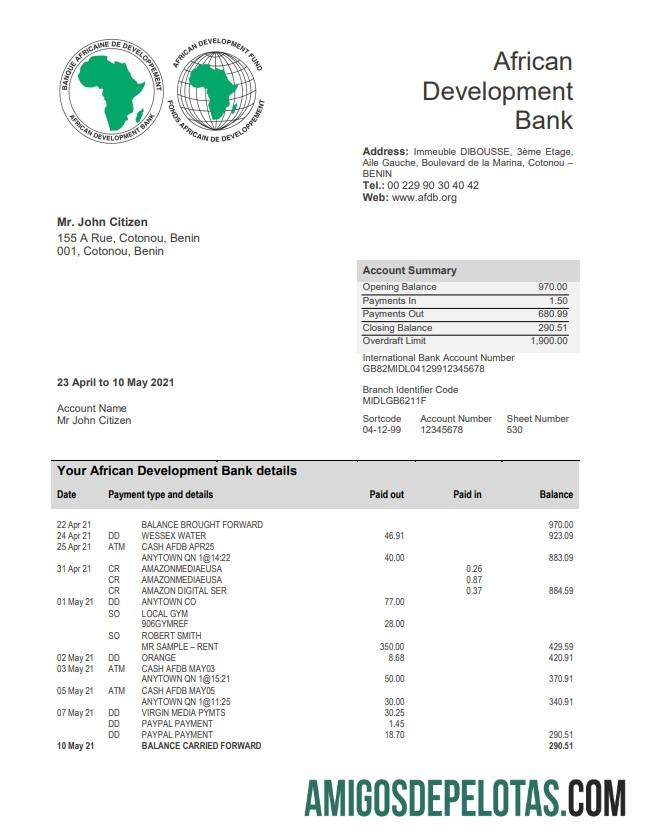 Benin African Development bank laporan sampel