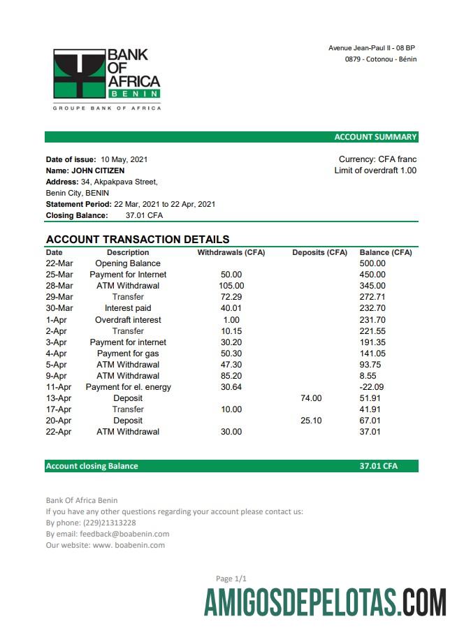 Realistis Benin bank of Africa bank laporan easy to fill templat in Excel and PDF format