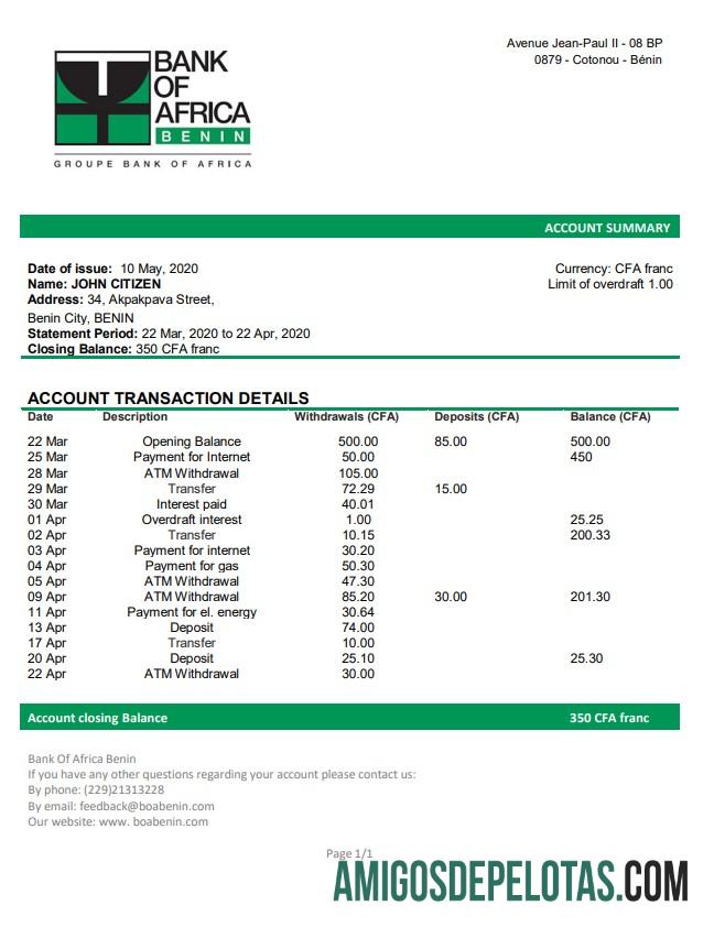 Benin bank of Africa bank laporan pratinjau
