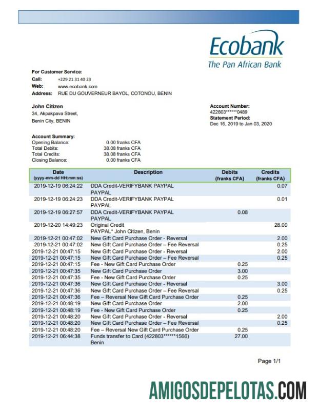 Benin Ecobank bank laporan desain
