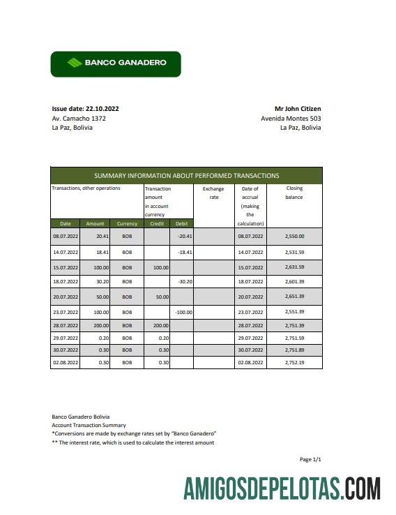 Premium Bolivia Banco Ganadero bank laporan templat in Excel and PDF format