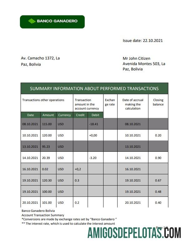 Realistis Bolivia Banco Ganadero bank laporan templat, Word and PDF format