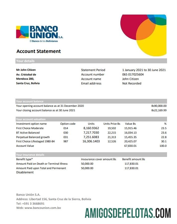 Realistis Bolivia Banco serikat bank laporan easy to fill templat in Excel and PDF format (AutoSum)