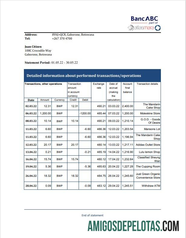 Realistis Botswana bank ABC bank laporan templat, Excel and PDF format