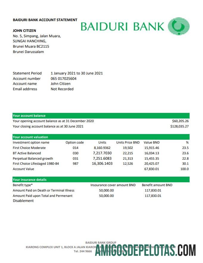 Premium Brunei Baiduri bank laporan easy to fill templat in Excel and PDF format (AutoSum)