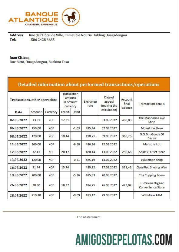 Premium Burkina Faso Banque Atlantique bank laporan templat, Word and PDF format