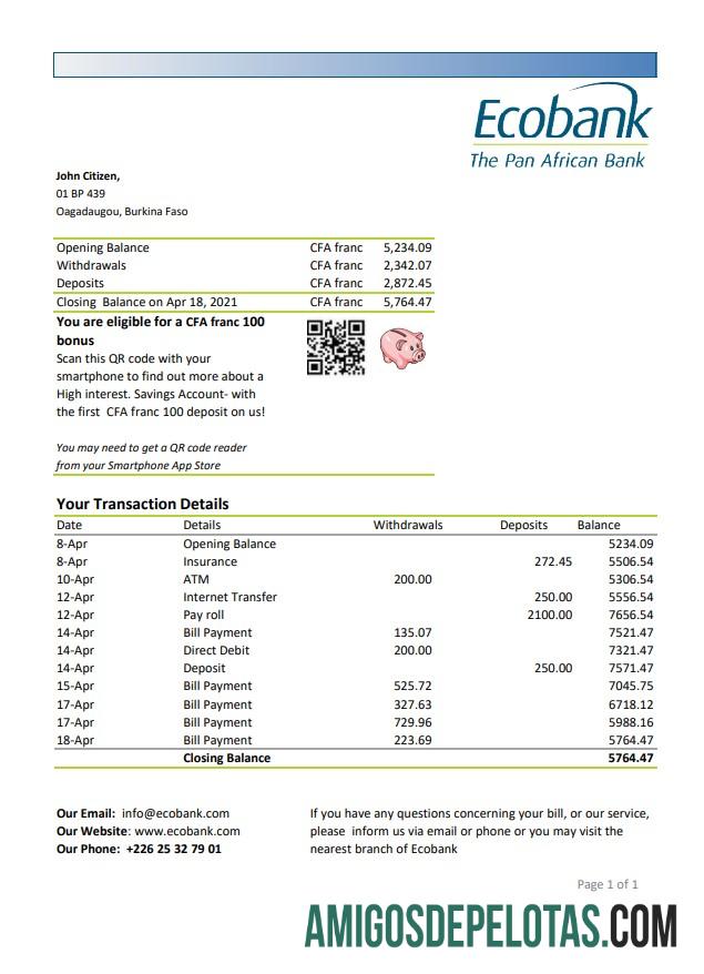 Profesional Burkina Faso Ecobank bank laporan easy to fill templat in Excel and PDF format