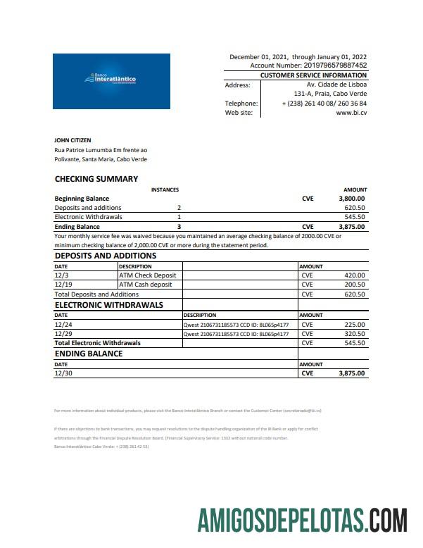 Dapat Diedit Tanjung Verde Banco Inter Atla╠éntico bank laporan Excel and PDF templat (AutoSum)
