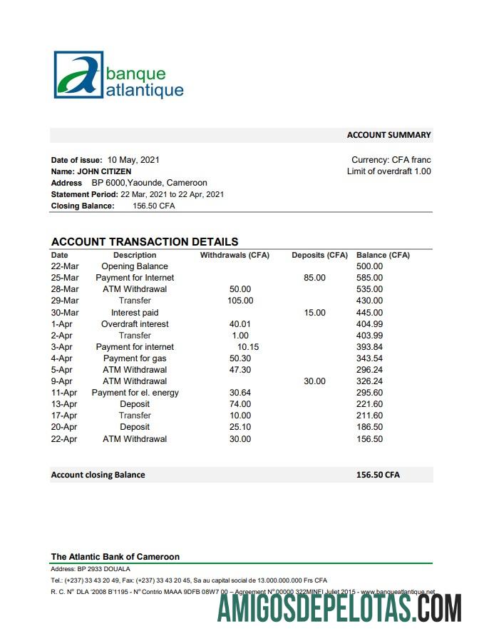 Kamerun Atlantic bank Excel sampel