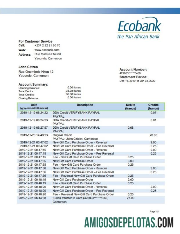Kamerun Ecobank sampel