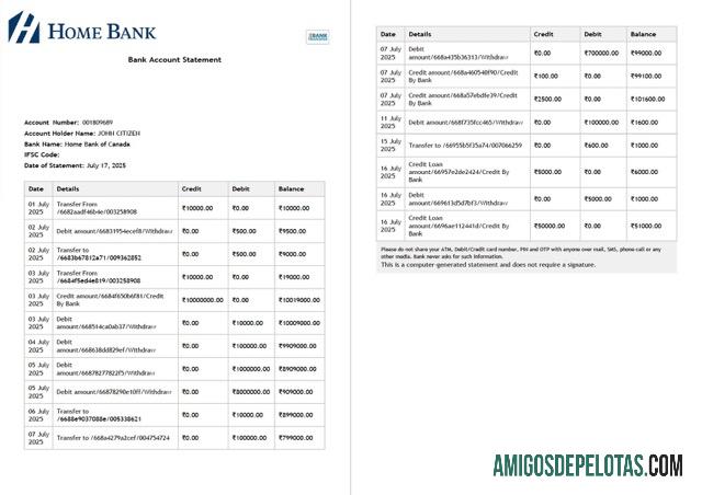 Realistis Kanada Home bank of Kanada rekening laporan Word and PDF templat, 2 pages