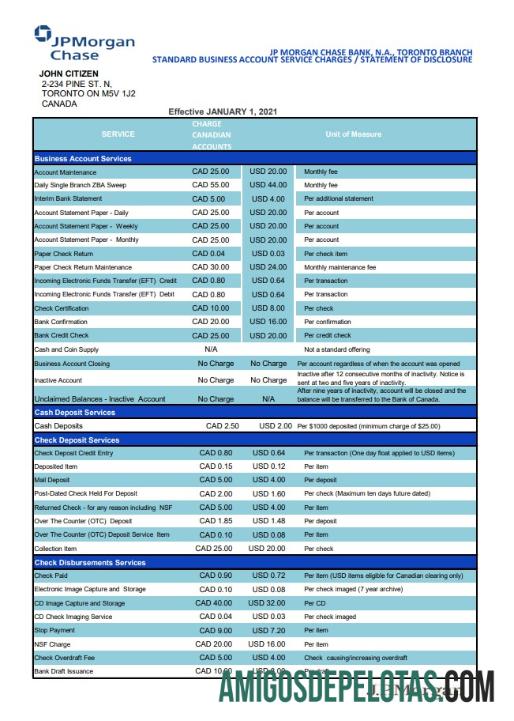 Dapat Diedit Kanada JP Morgan Chase proof of address bank laporan templat in Excel and PDF format (AutoSum)